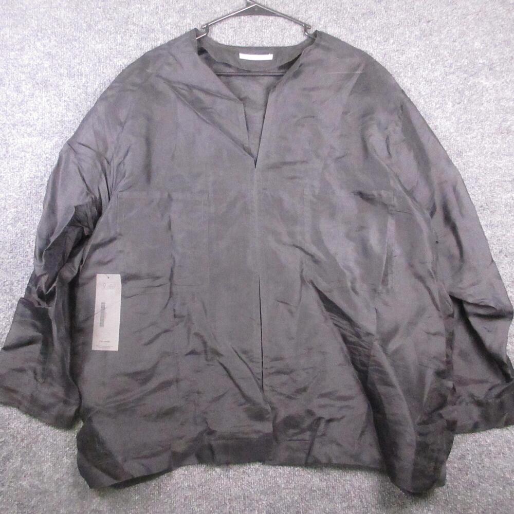Rene Lezard Jacket Womens One Size Black Silk Kimono Open Front Pockets